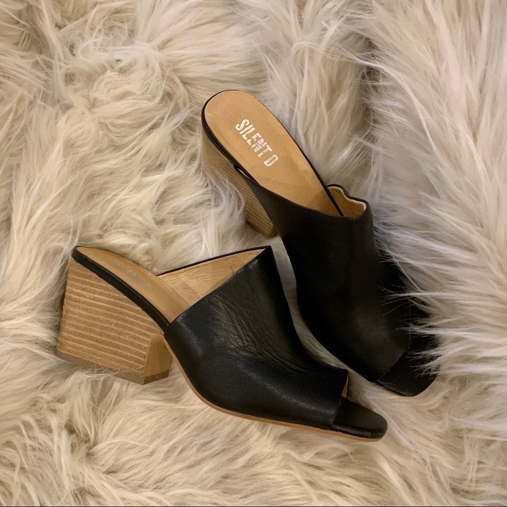 Black leather mules
